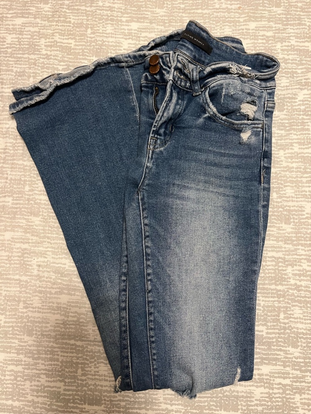 Flying Monkey Medium Blue Bootcut Jeans with Distressed Detail